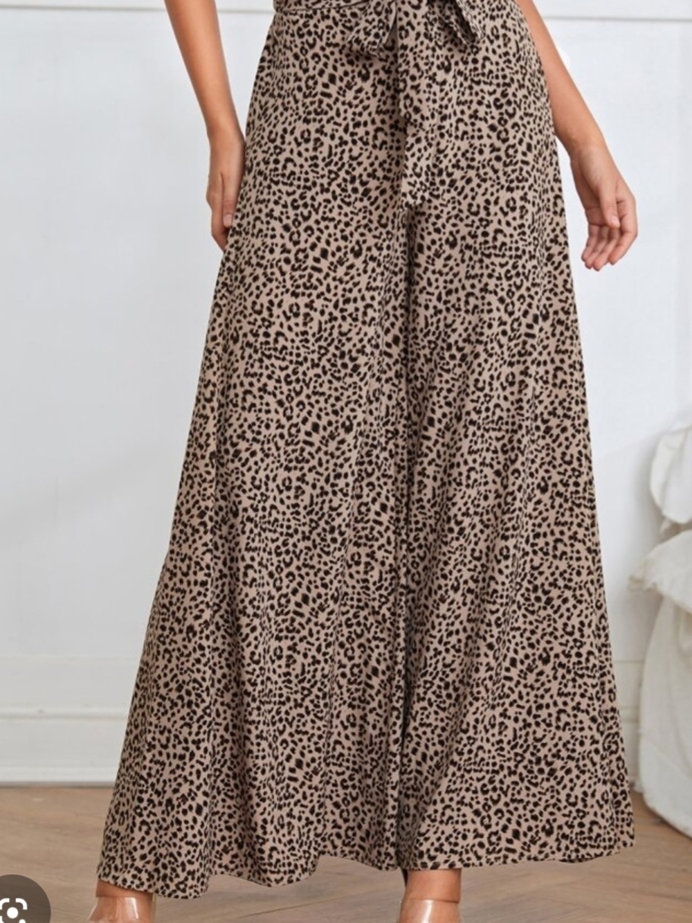 SHEIN Taupe Leopard Wide-Leg Jumpsuit Pants